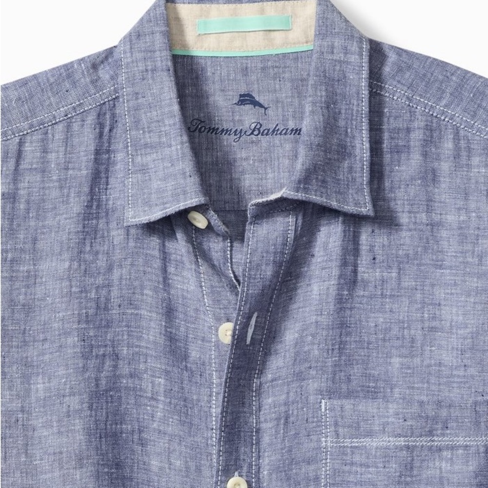 4/$20 Tommy Bahama Paradise Breezer Linen Short-Sleeve Shirt in Island Navy - Picture 4 of 6